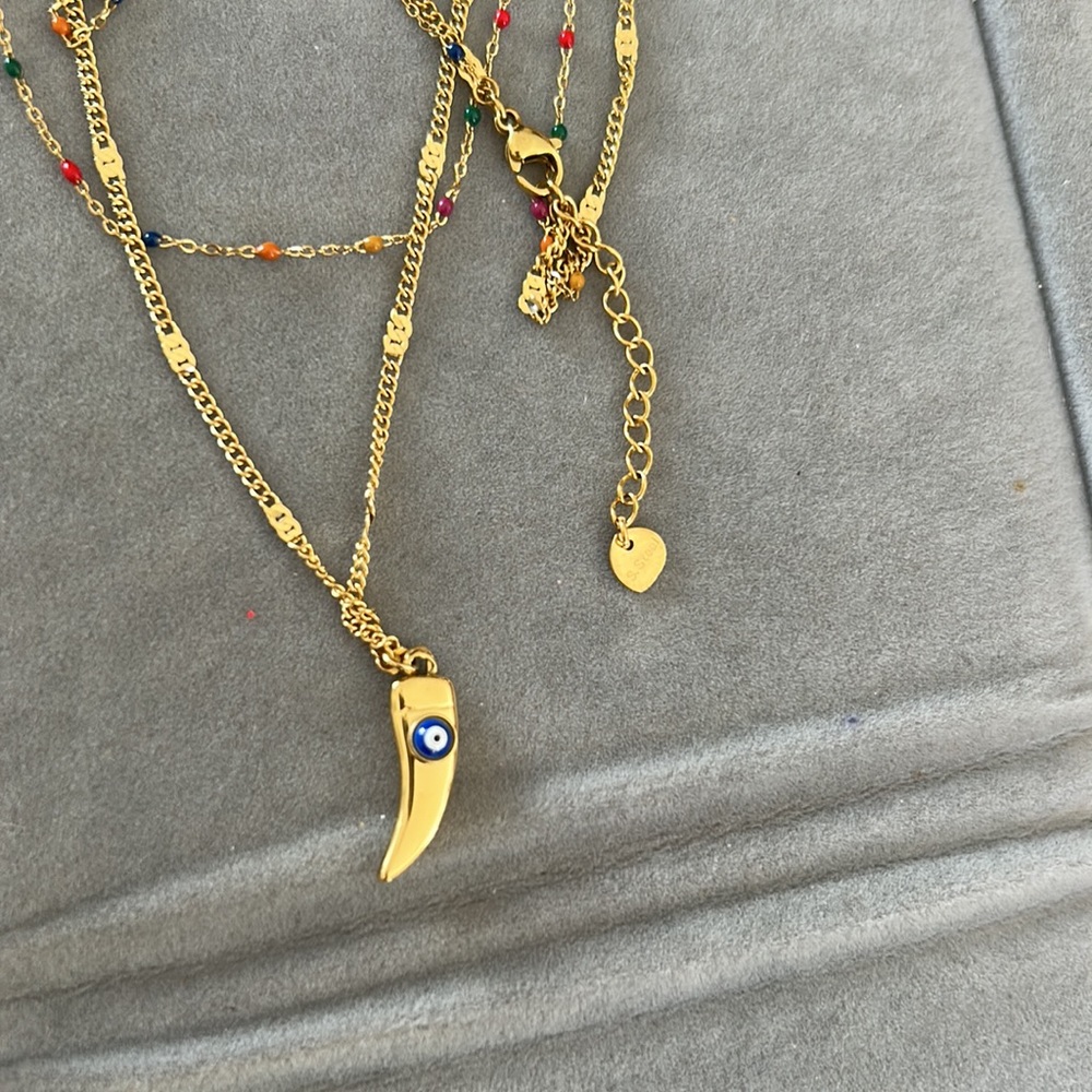 New stainless steel waterproof gold horn evil eye necklace - Picture 8 of 9
